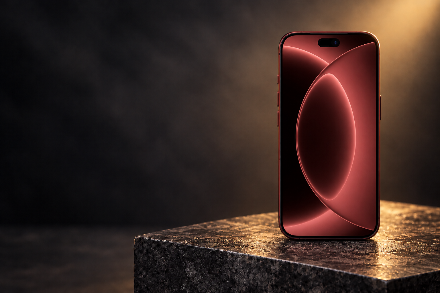 iPhone in a dark editorial studio setting.